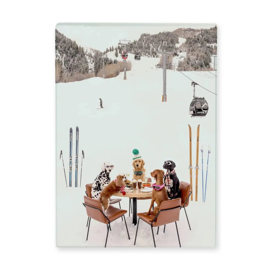 Glass Cutting Board ski Dogs