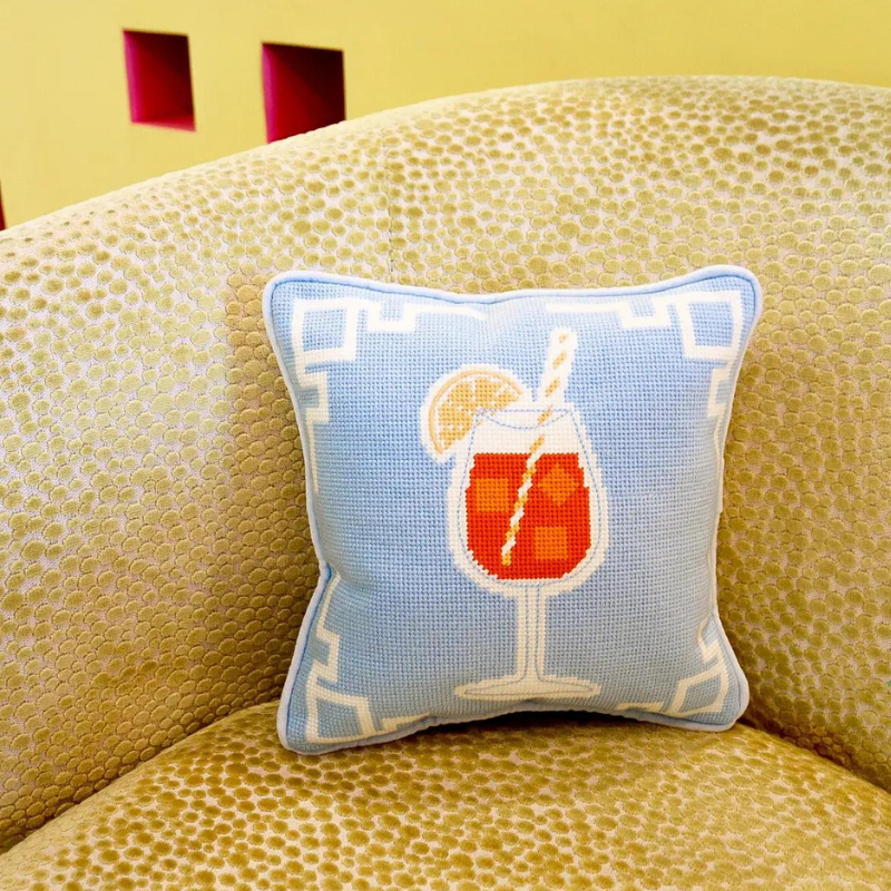 aperol spritz needlepoint pillow