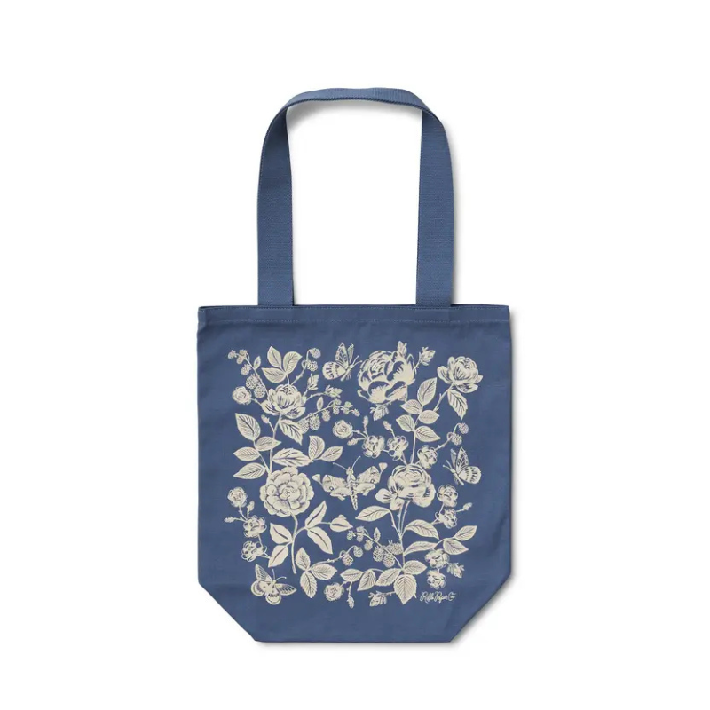 blue floral canvas tote bag