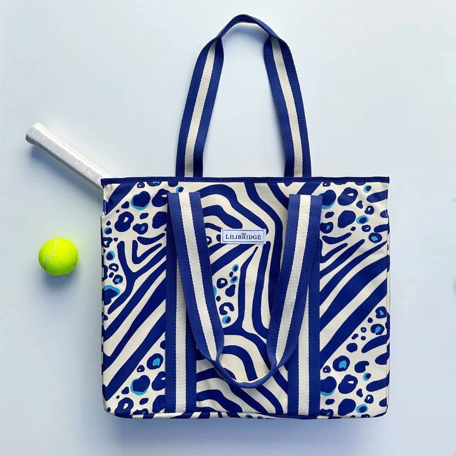 blue animal print bag