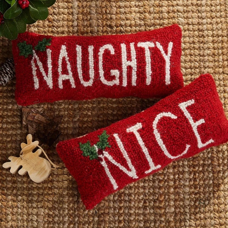 nice naughty holiday red christmas pillow