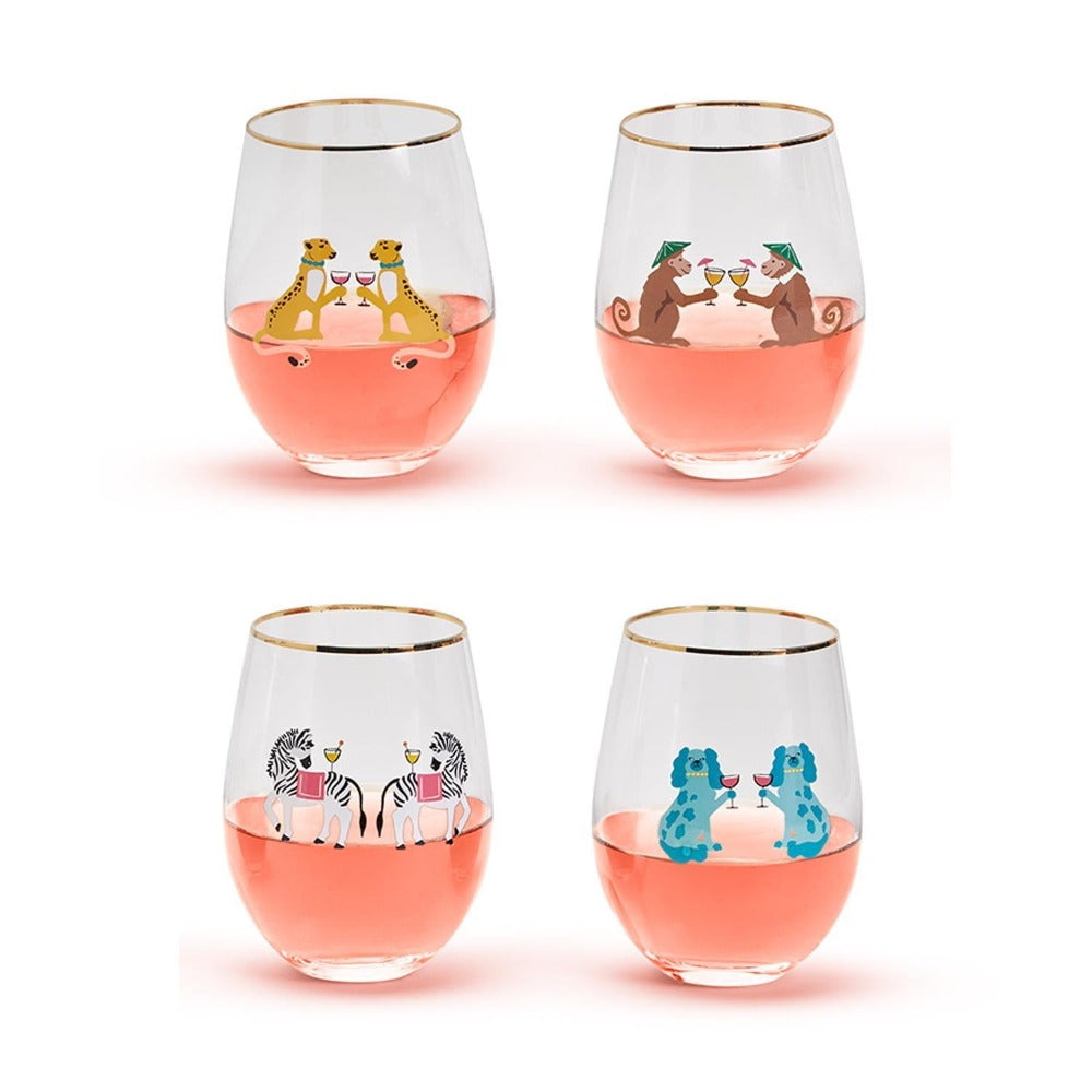 🐶 Pawsitive Vibes 🐱 fun PLASTIC stemless wine glasses set of 5